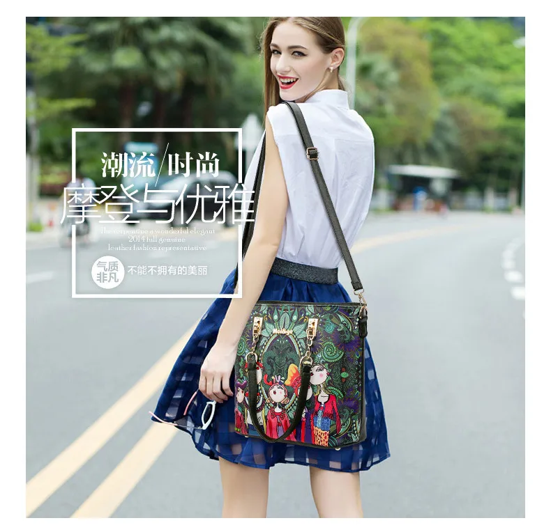 New Luxury Handbags New 6 PCS Set Women Graffiti print Colors Handbag Female Shoulder Bag Travel Shopping Ladies Crossbody Bags