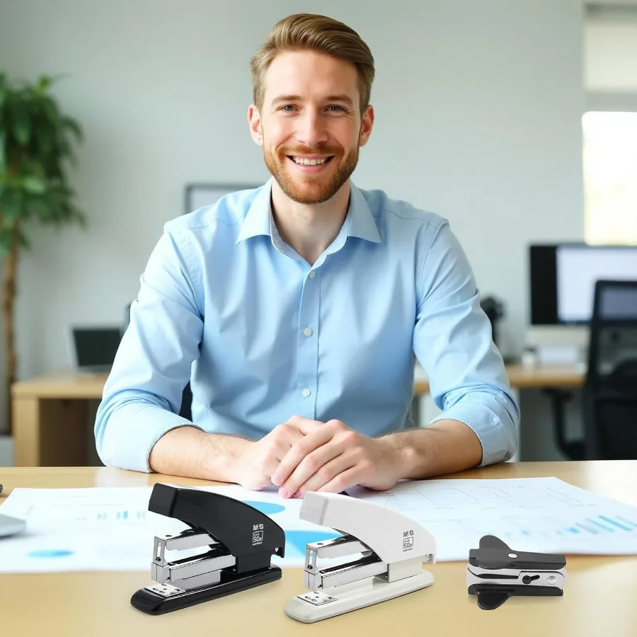 Effortless Stapler for Desk 50 Sheet Capacity Heavy Duty Desktop Stapler with 1000 Staples and Staple Remover One Finger Touch