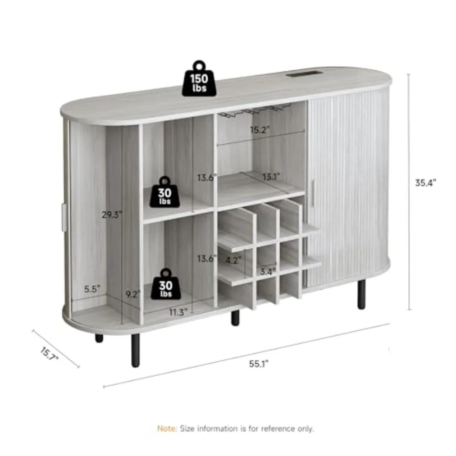 Fluted Wine Bar Cabinet with LED Light White