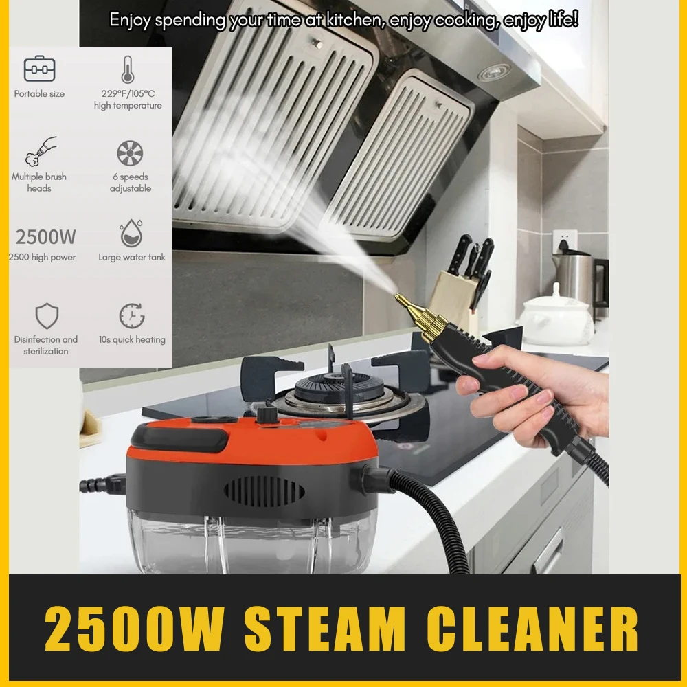 

Portable Handheld Steam Cleaner High Temperature Pressurized Steam Cleaning Machine 2500W with Brush Heads for Kitchen Cleaning