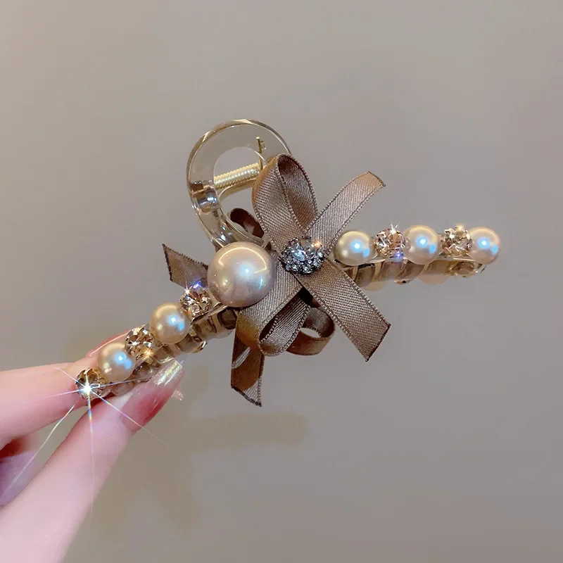 Maillard Sparkling Pearl Bow Large Hairpin for Japanese and Korean Girls Elegant and Fashionable Headwear Hairpin