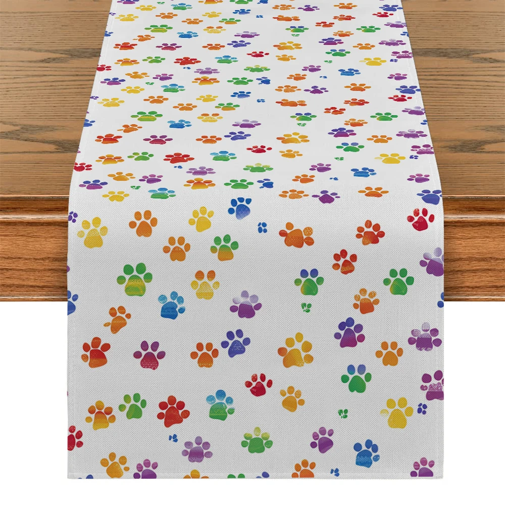 

Rainbow Paw Drawing Table Runners Dresser Table Decor Washable Kitchen Dining Coffee Table Runner Party Decor