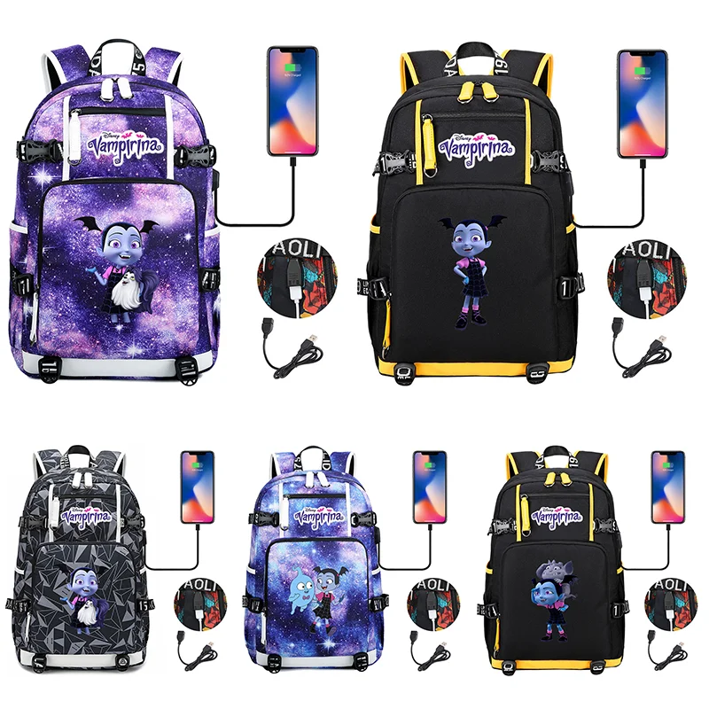 Vampirina Multifuction Boys Girls Students Schoolbag Large Capacity Laptop Bag Waterproof USB Charging Backpack Mochila