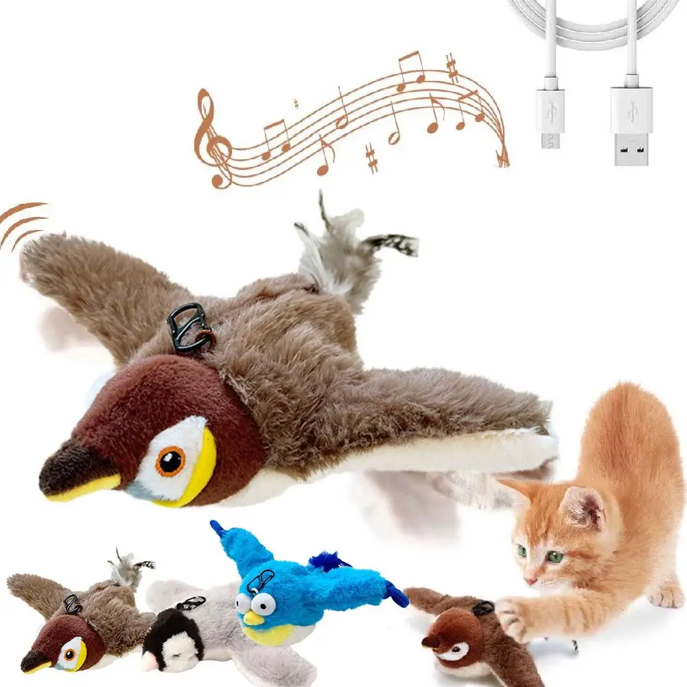 Interactive Cat Toys Electric Chirping Flapping Bird With Catnip Indoor Dogs Cats Touch Activated Squeak Plush Toy For Pet R6W7