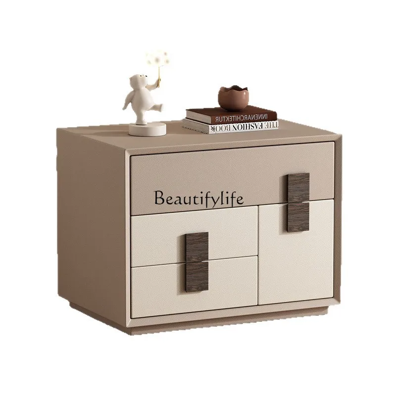 

Cream wind solid wood bedside table simple modern high-end three-layer storage locker
