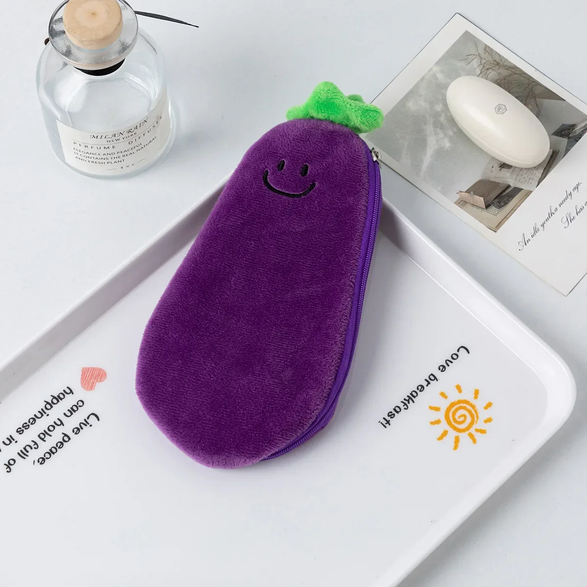 1Pc Cute Cartoon Eggplant Carrot Plush Pencil Case Kids Portable Desktop Stationery Bag Coin Purse Kawaii Gift School Supplies