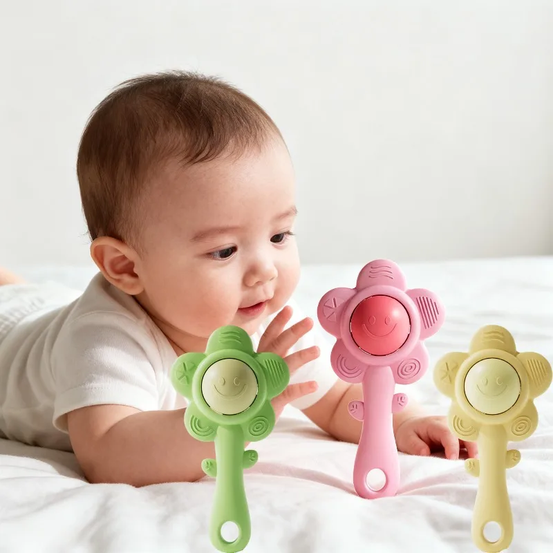 جرس مكرنك يدوي للأطفال، قابل للمضغ، مادة صديقة للبيئة، لعبة حسية للتعليم المبكر، رؤية تدريب الطفل