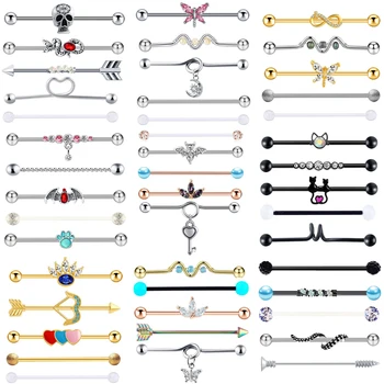 5 stks/set Rvs Bloem Hart Snake Chain Industriële Piercing voor Vrouwen Mannen Oorbellen Tragus Kraakbeen Piercing Sieraden