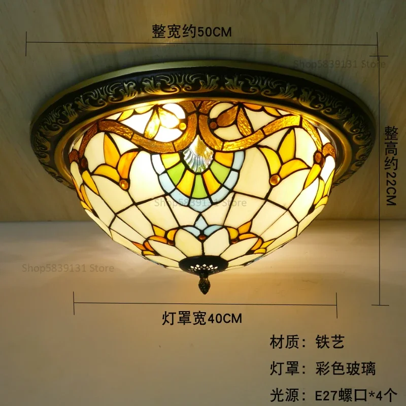 Turkse retro plafondlampen Tiffany lampen Vintage cirkelvormige gekleurde glazen plafond hanglamp woonkamer slaapkamer Art Deco lamp