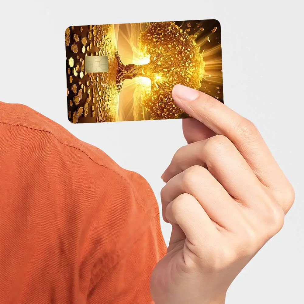 Golden Tree Bank Credit Cards Bus Pass Stickers Cool Decoration Waterproof 4PCS Card