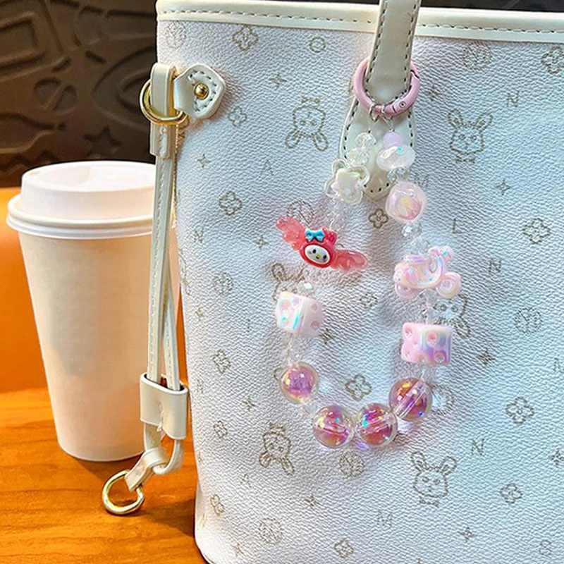 Sanurgente-Pendentif perlé pour sac à dos, porte-clés Kawaii My Melody, étui portable mignon pour fille, accessoires de téléphone, cadeau, Kuromi, JOAnime