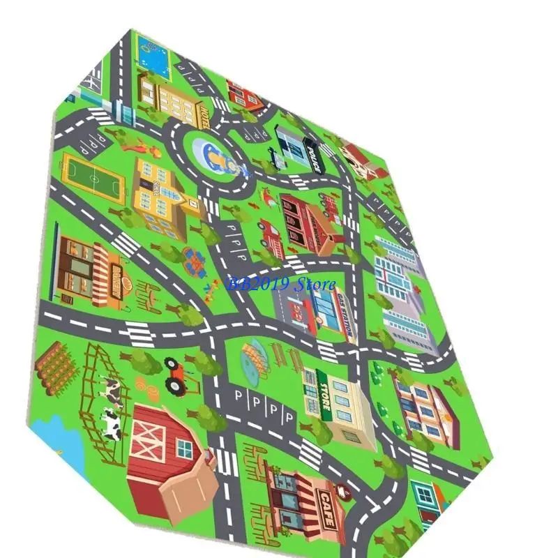 

Q0KB Зеленый тканевый игровой коврик с детальной защитой города для детей, устойчивая к стирке ткань, способствующая творчеству