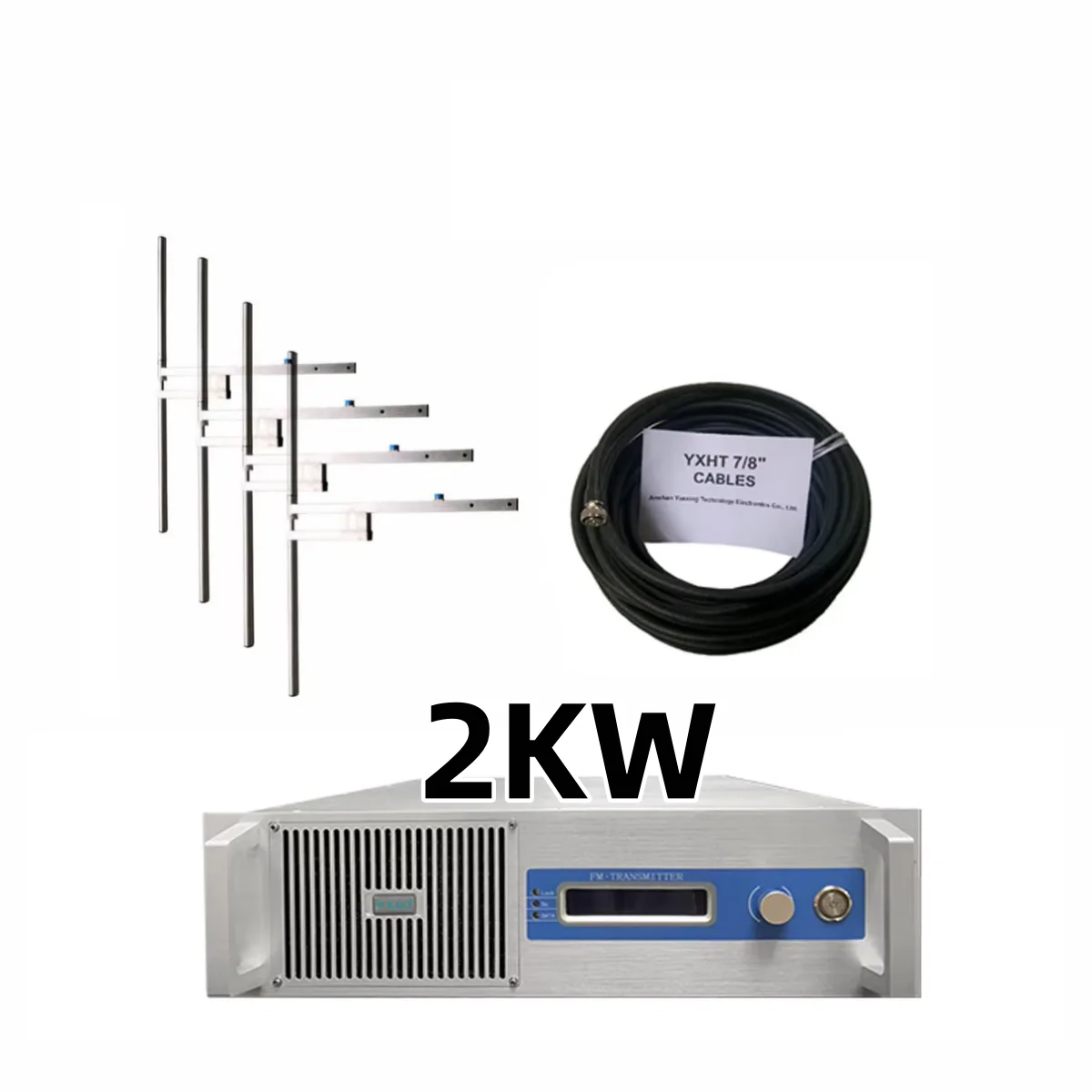 2000W FM Broadcast Transmitter+4-Bay Antenna + 30 Meters Cables with Connector Total 3 Broadcast Equipments with Free Shipping