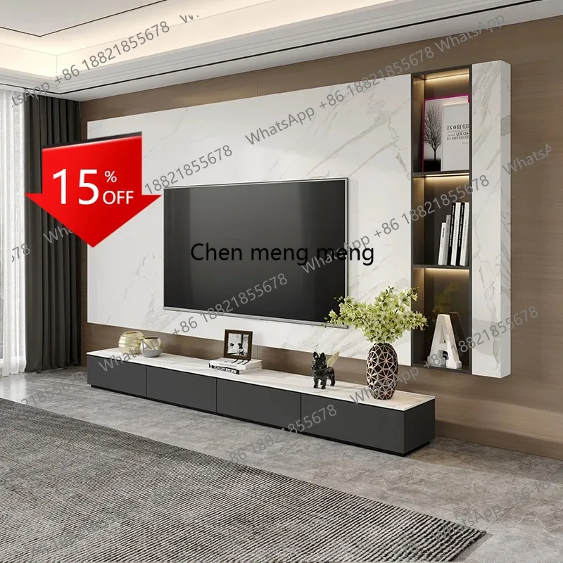 E153 ​​Modern Rock Panel TV Stand Coffee Table Set Low Profile Storage Cabinet Small Space Luxury Living Room Furniture