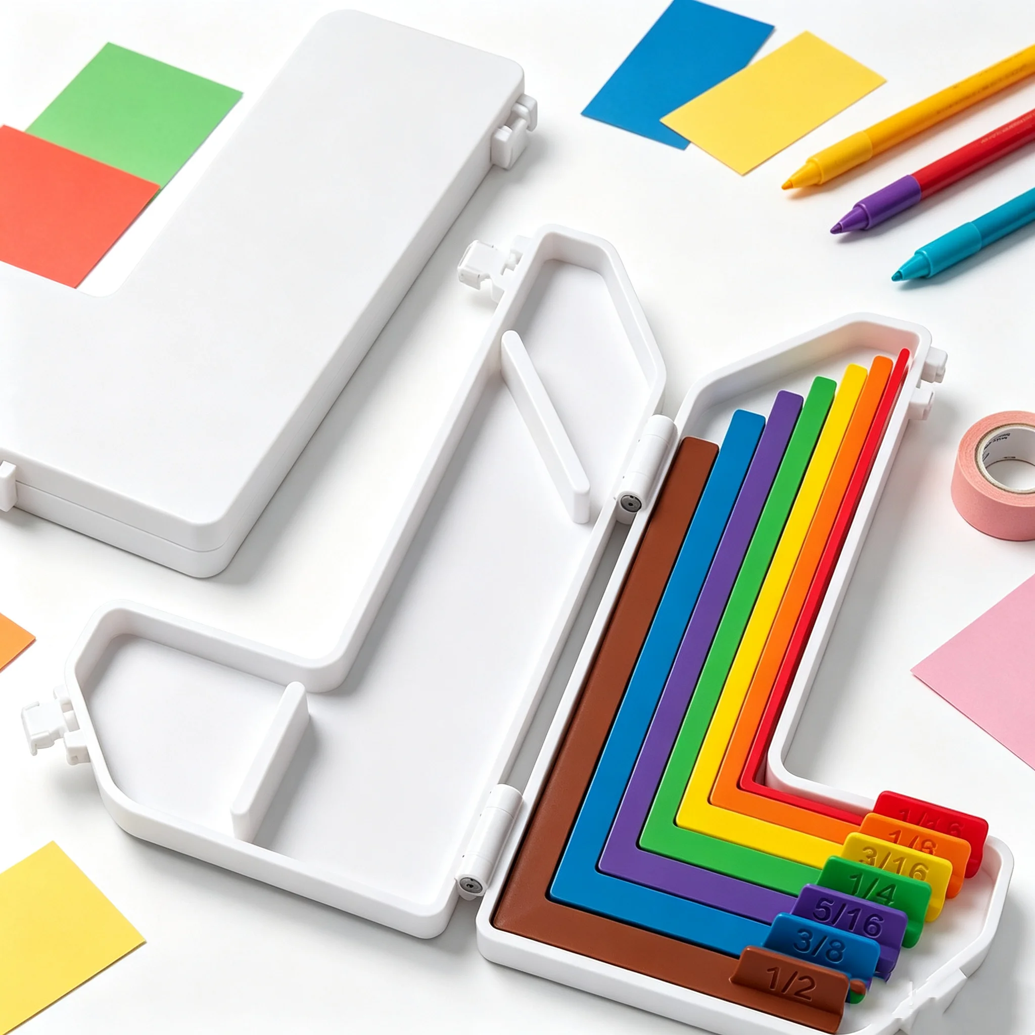 7Pcs Color-Coded Tools with Size Tabs 1/16 To 1/2 Inch Paper Crafting Alignment Guide Set Paper Alignment Tool with Case