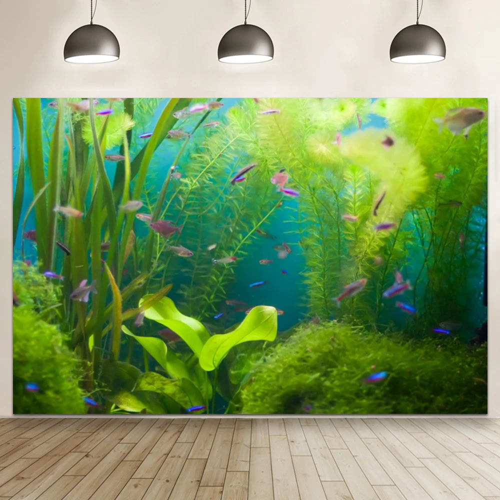 Fish Tank Seagrass Fish Backdrop Submarine Coral Aquarium Ocean Photo Decoration Background Baby Birthday Photo Booth Props