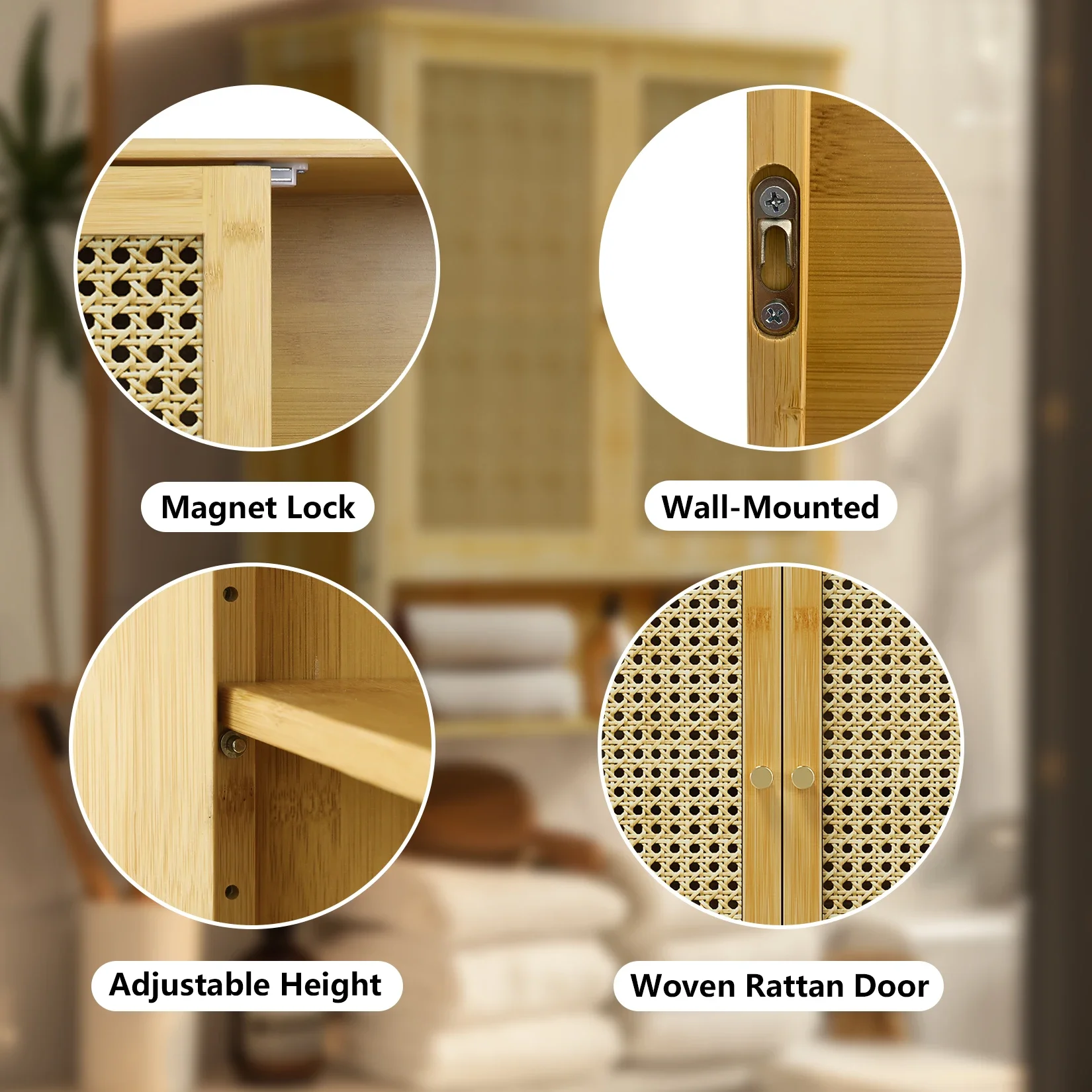 خزانة قابلة للتخصيص من Murale de salle de bain en bois massif et bambou، مراحيض au-dessus des، المطبخ، الصالون، مجموعة الدولاب