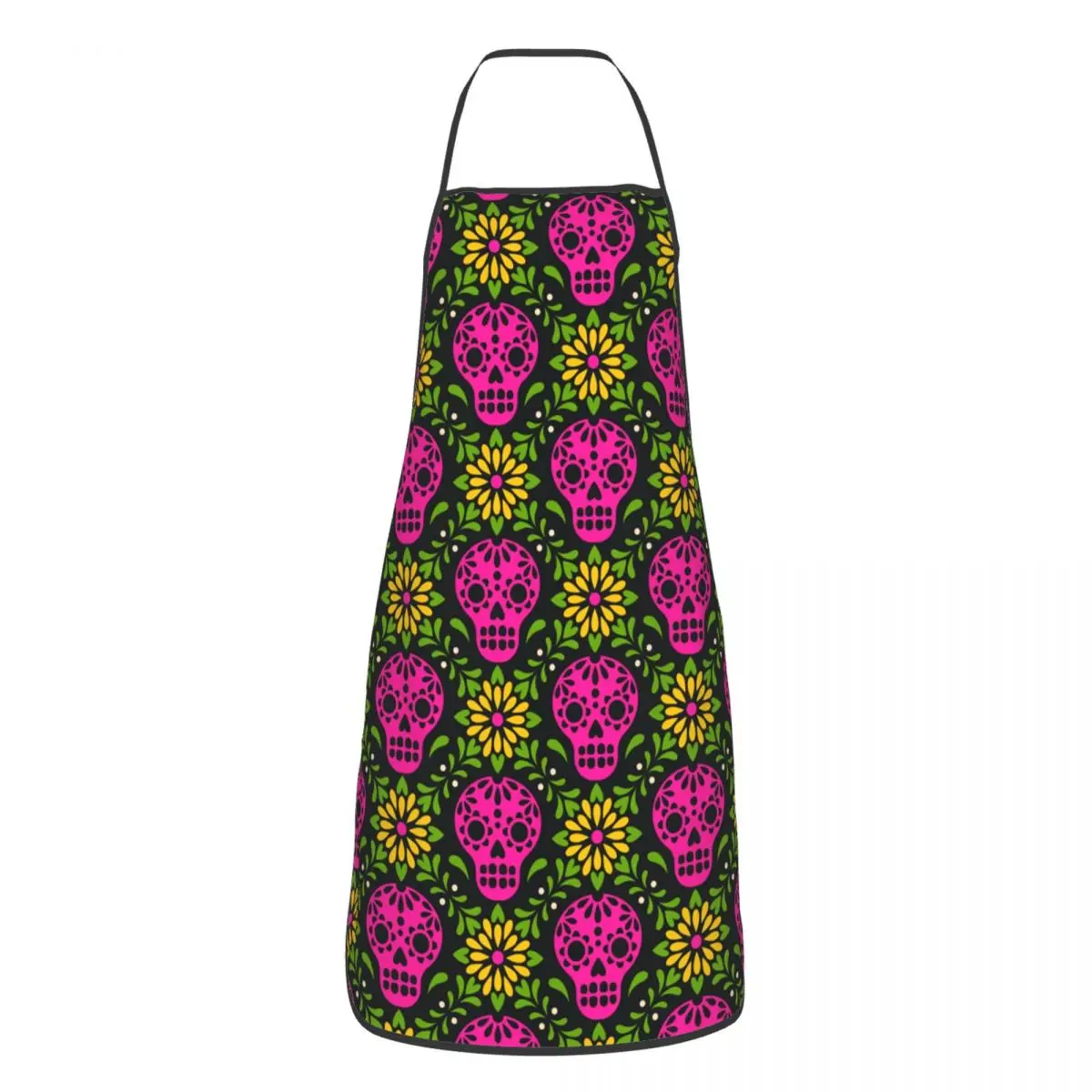 Funny Day Of The Dead Mexican Sugar Skull Bib Aprons Women Men Kitchen Chef Flower Tablier Cuisine for Cooking Baking Painting