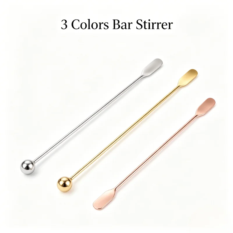 5Pcs 304 Stainless Steel Cocktail Stirrer, Long Handle Round Tip Bar Mixing Stick, Coffee Juice Beverage Bartending Tool