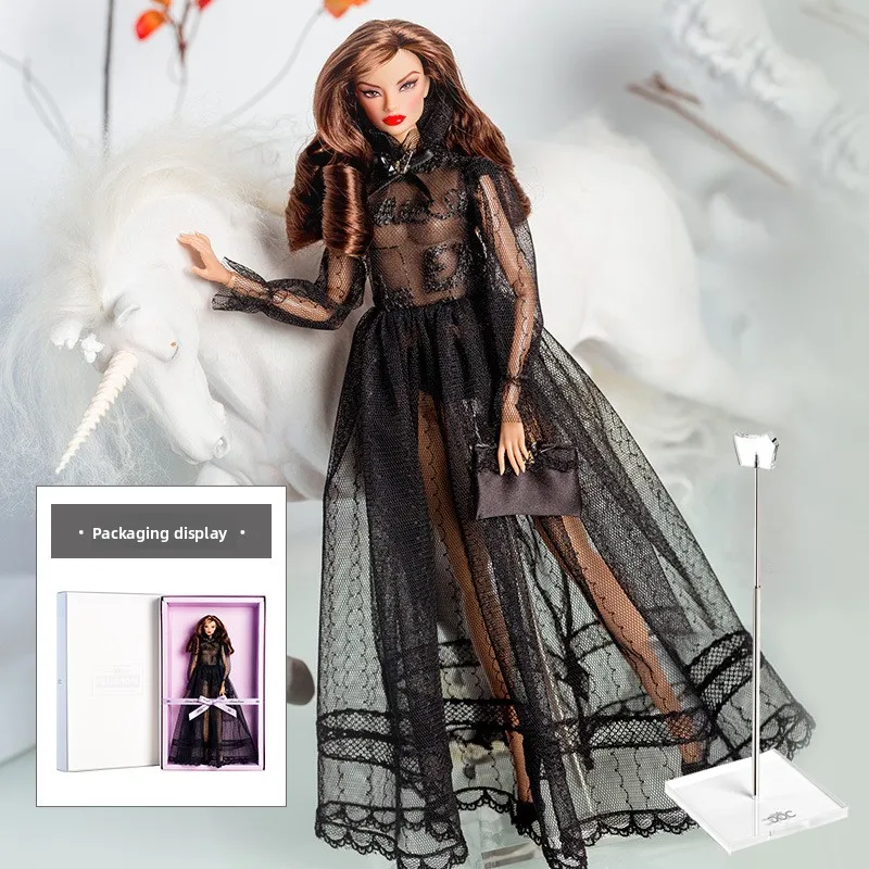 Muñeca supermodelo de 32cm con ropa con soporte para muñeca, traje de moda negro, serie romántica, vestido de princesa, juguetes DIY, caja de regalo para coleccionista