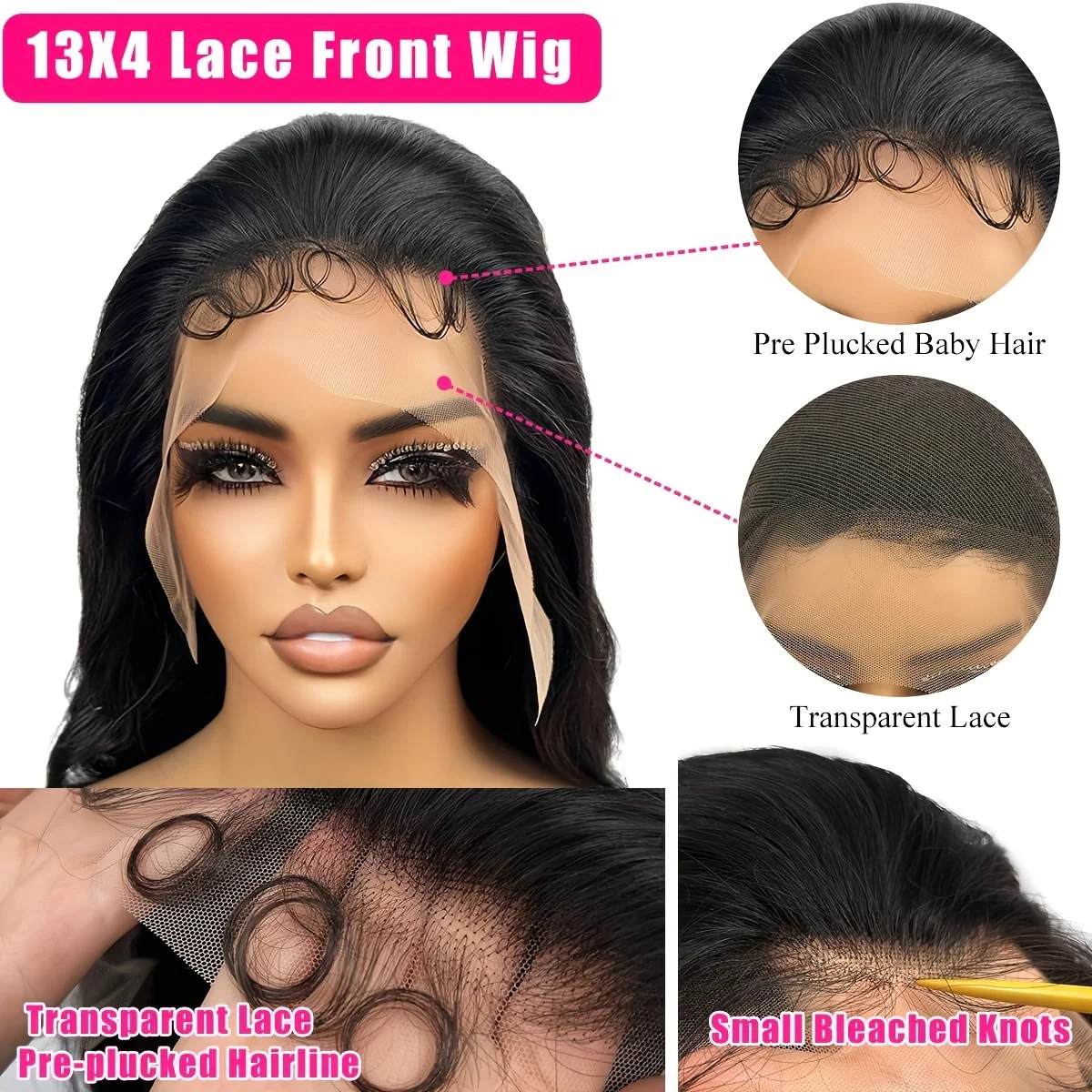 30 40 inci Body Wave 13x4 Hd transparan renda depan wig rambut manusia 180 200 Denisty telah dipetik dengan rambut bayi untuk wanita