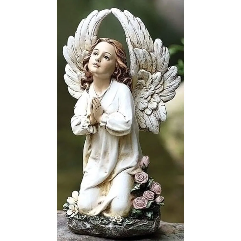 Outdoor Garden Angel Statue, Kneeling Angel, 16 Inch