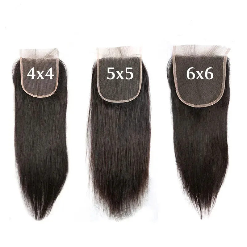 Black Straight 4x4 5x5 6x6 Lace Frontal Closure Brazilian Human Hair Transparent Lace 4x4 5x5 6x6 With Different Lengths