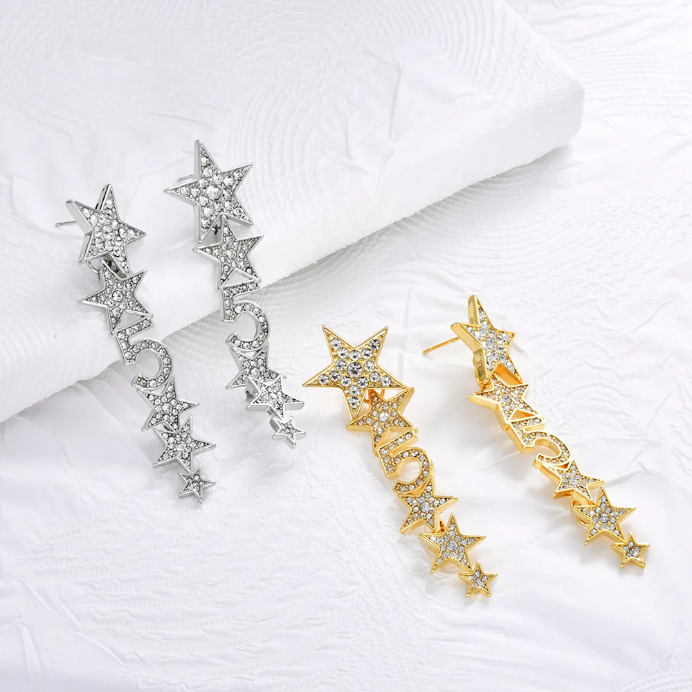 

Inlaid Rhinestone Star Tassel Earrings for Women Light Luxurious Temperament Fashion NO.5 Drop Earring Jewelry