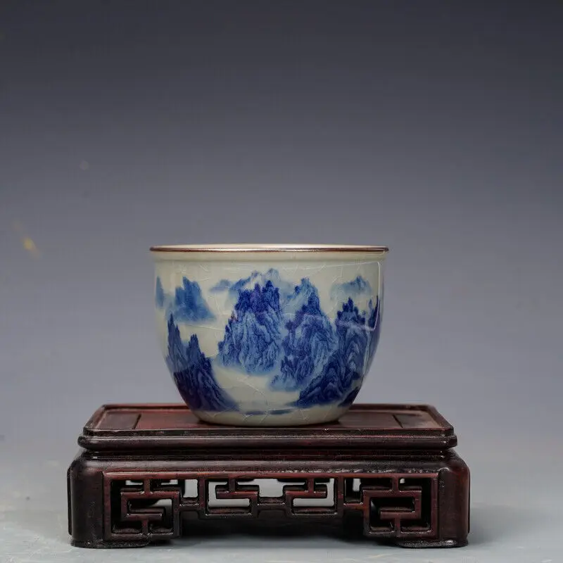 3" Collection Chinese Blue-and-white Porcelain Mountain Water Scenery Cup