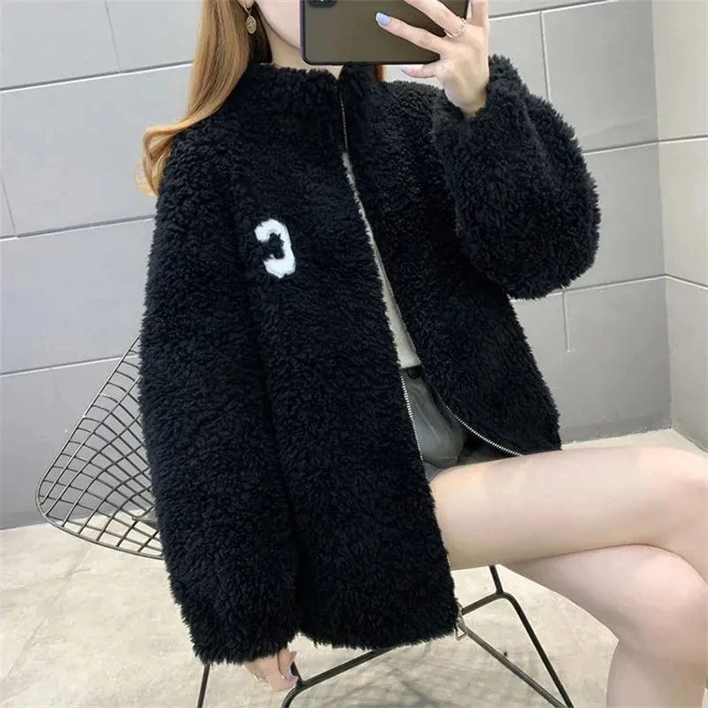 2023 Coat for women in winter plush and thick standing collar for warmth women zippered fleece jacket for women Lamb wool jacket