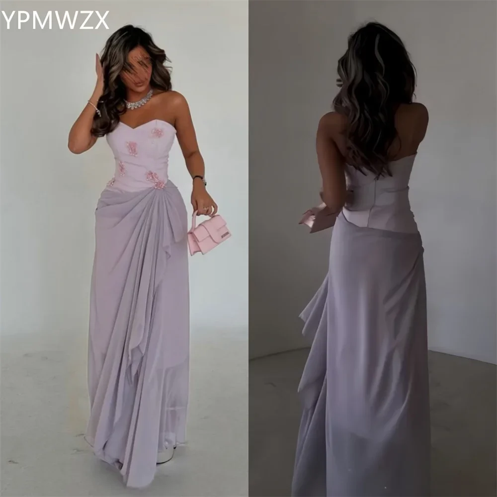 Customized Evening Dress Party Occasion Prom Gown Formal Dress YPMWZX Sweetheart A-line Floor Length Skirts Knot Sleeveless Bea