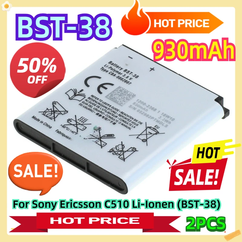 

For Sony Ericsson C510 930mAh Li-Ionen (BST-38) 2pcs