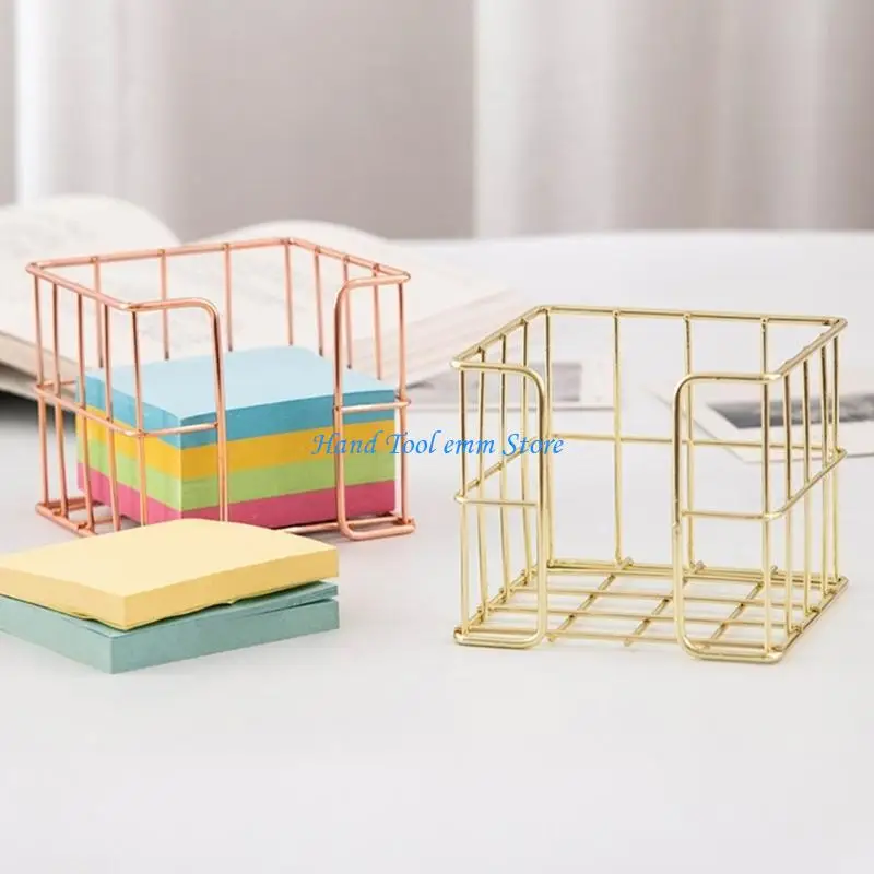 H37F Desk Note Block Holder Iron Wire Note Paper Dispenser Storage Box Hollowed Metal Mesh Memo Pad Box For School Office