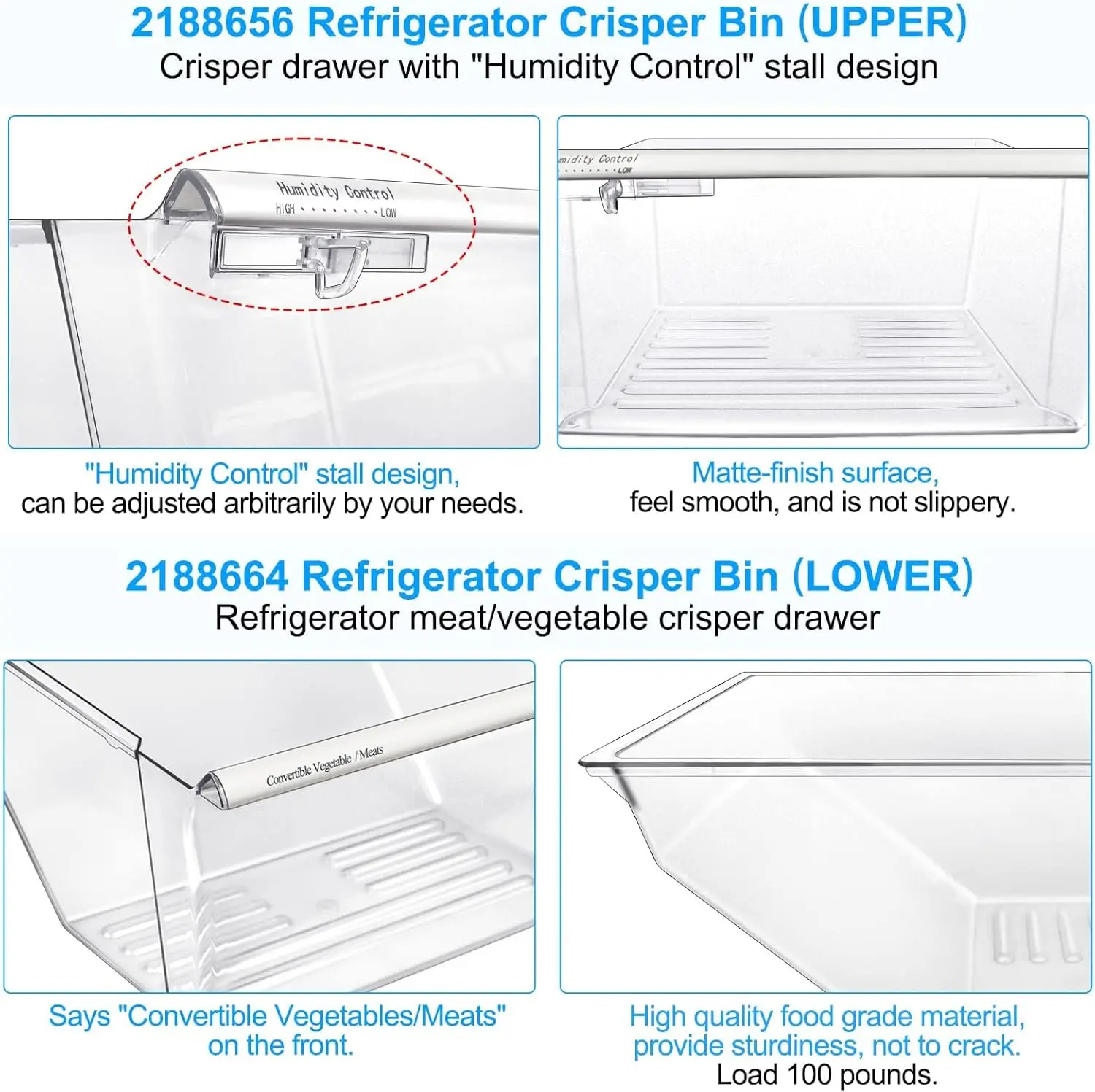 

[2 шт.] Модернизированный ящик для холодильника с четким ящиком для холодильника, верхний ящик для контроля влажности и нижний ящик для мусора 2188664.