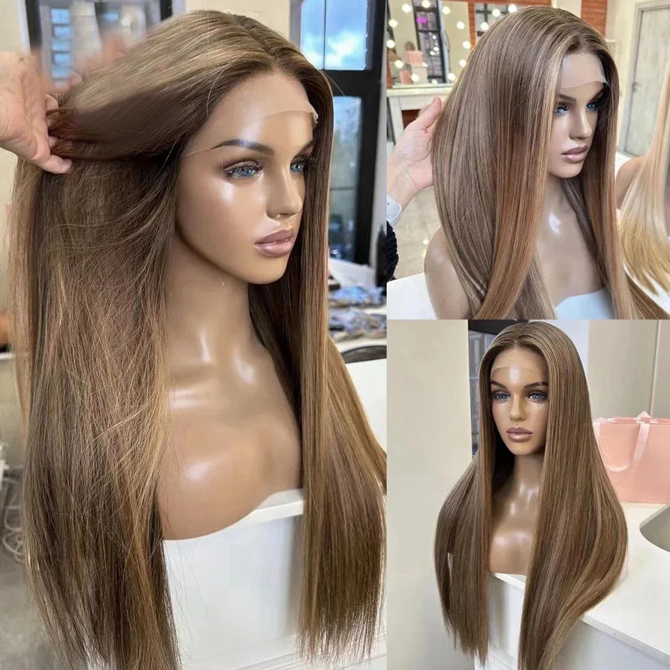 Chestnut Blonde Bone Straight 5x5 Transparent HD Lace Chocolate Brown Human Hair Wigs With Baby Hair Full Lace 360 Frontal Wigs