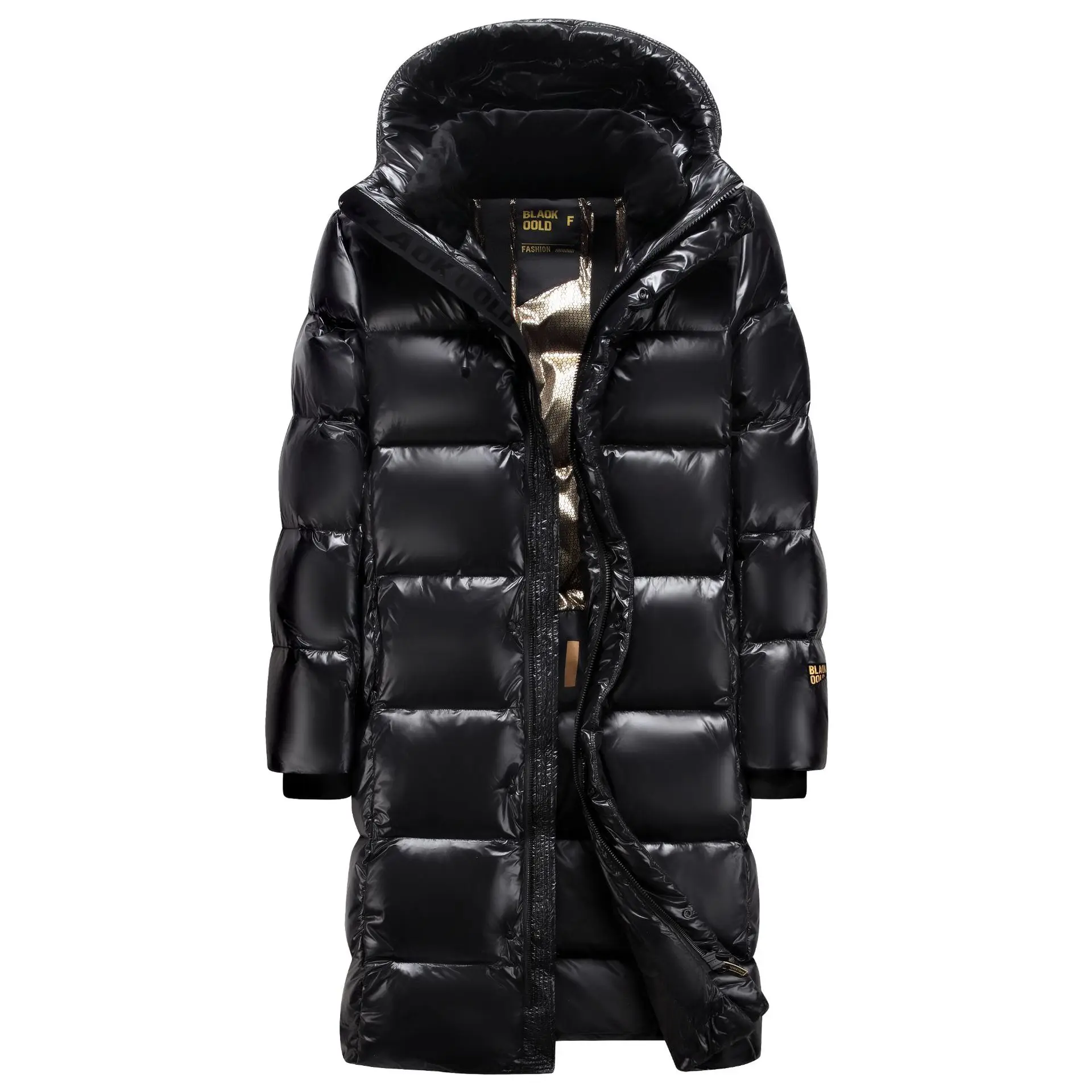 High-End Black Gold White Goose down Puffer Jacket Thick Winter Coat for Couples Knee-Length Youth Fashion Urban Style