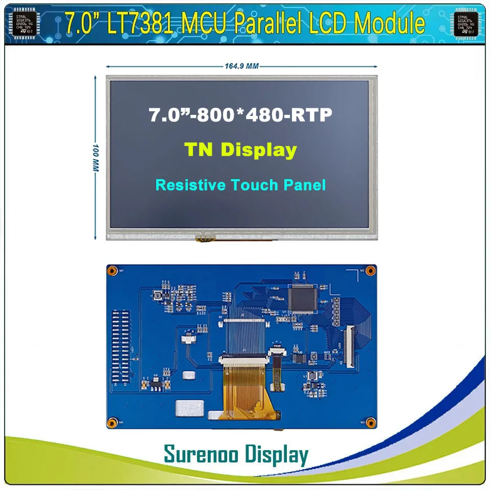 Imagem -03 - Tft Lcd Module Display Screen Monitor Painel de Toque Capacitivo Mcu Paralelo Tft Rtp Ctp Stm32 800*480 tn 1024*600 Ips Lt7381 70