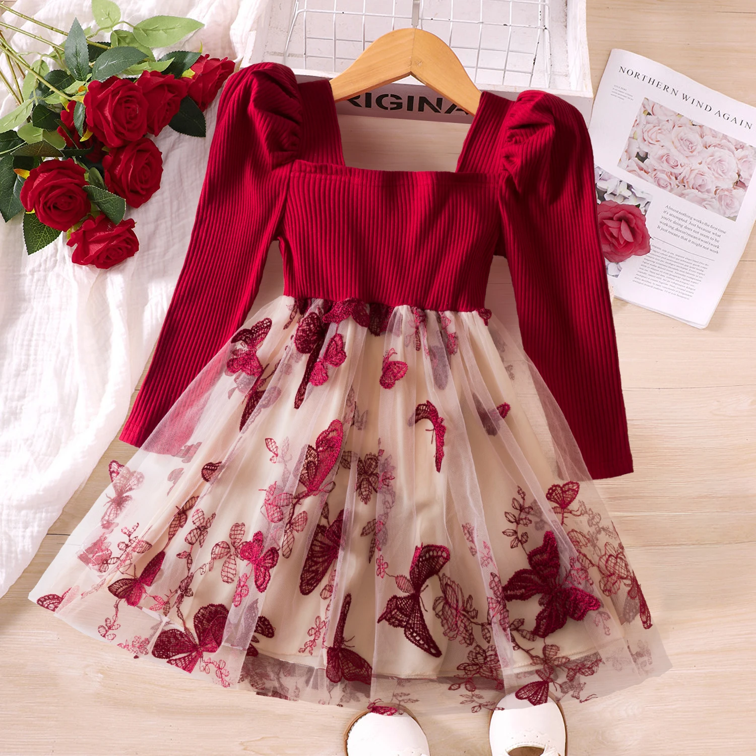 Elegant New Girl Embroidery Flower Girl Dresses for Wedding Autumn Winter Long Sleeve Princess Birthday Party Clothing 3-8Yrs