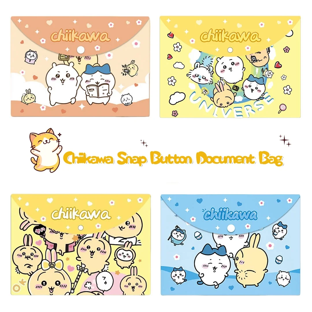 Chiikawa Snap Button File Folder,A4 Document Storage Pouch for School Office Supplies,Ideal as Kids Birthday Gift