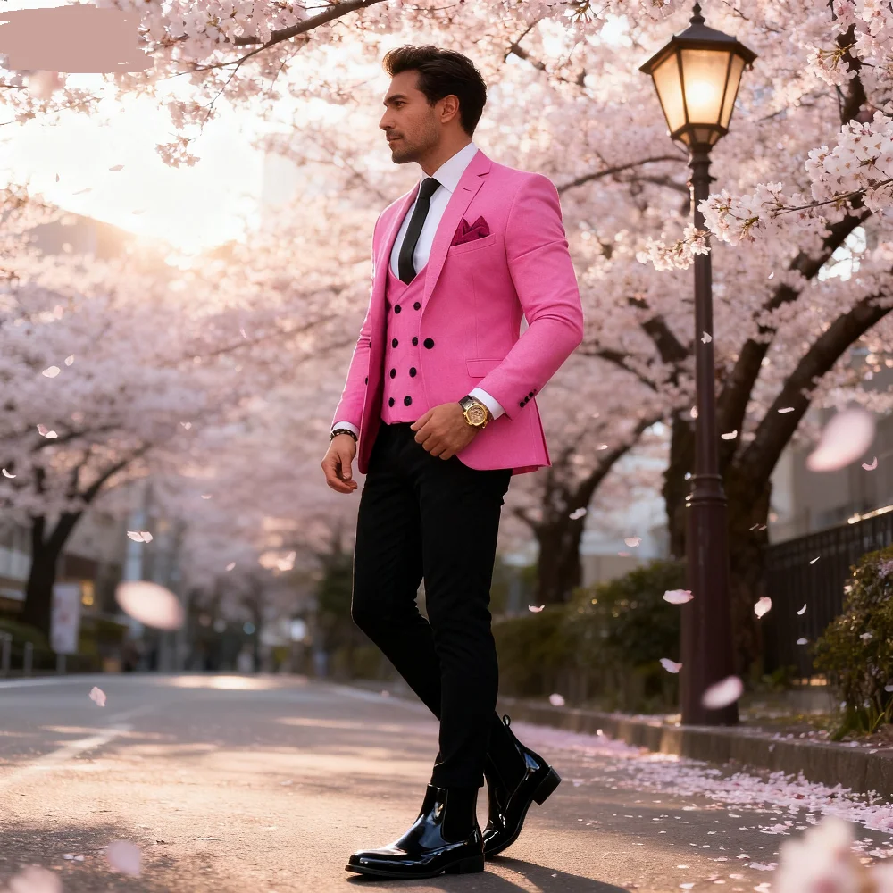 

Men's Fashion Brown Slim Fit 3-Piece Suit Set with Blazer Vest Pants - Casual Wedding Prom Business Groom Tuxedo Clothing