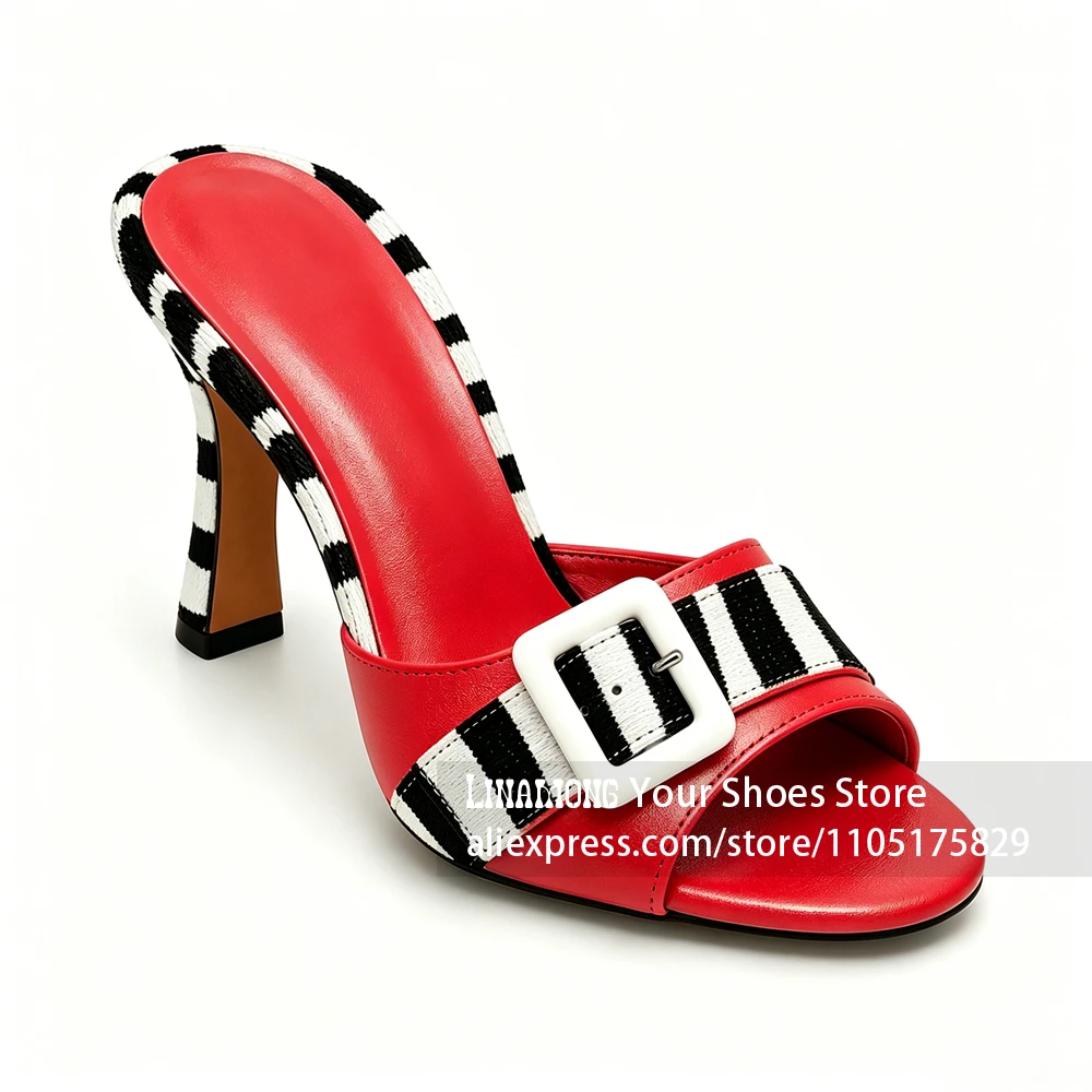 

Zebra Faux Horsehair Buckle Mules Sexy Style Peep Toe Slippers Open Toe Stiletto Heels Custom Mix Colors Women's Summer Slippers