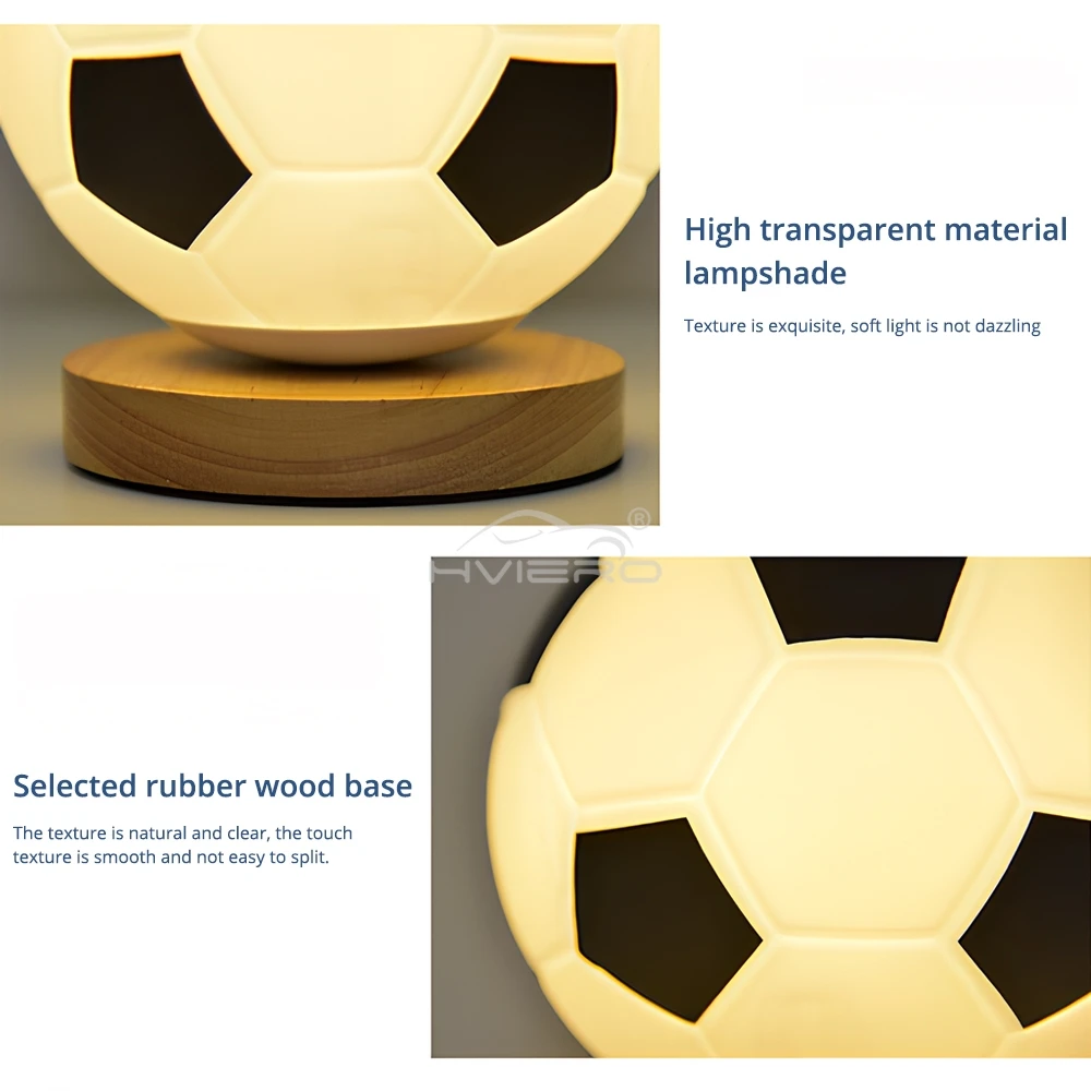 Football Night Light USB Warm White LED Circular Solid Wood Glass Small Table Lamp Bedsid Bedroom Study Decoration Illumination