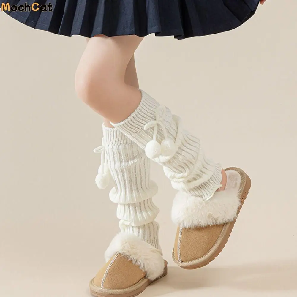 

Sweet Japanese Style Children's Leg Warmers JK Bowknot Bow Leg Socks Balletcore Woolen Knitted Leg Cover Baby