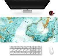 Extended Gaming Mouse Pad XXL  Large Long Mousepad Non Slip Rubber Base Stitched Edges 35.1 x 15.7 in Teal Turqoise Marble