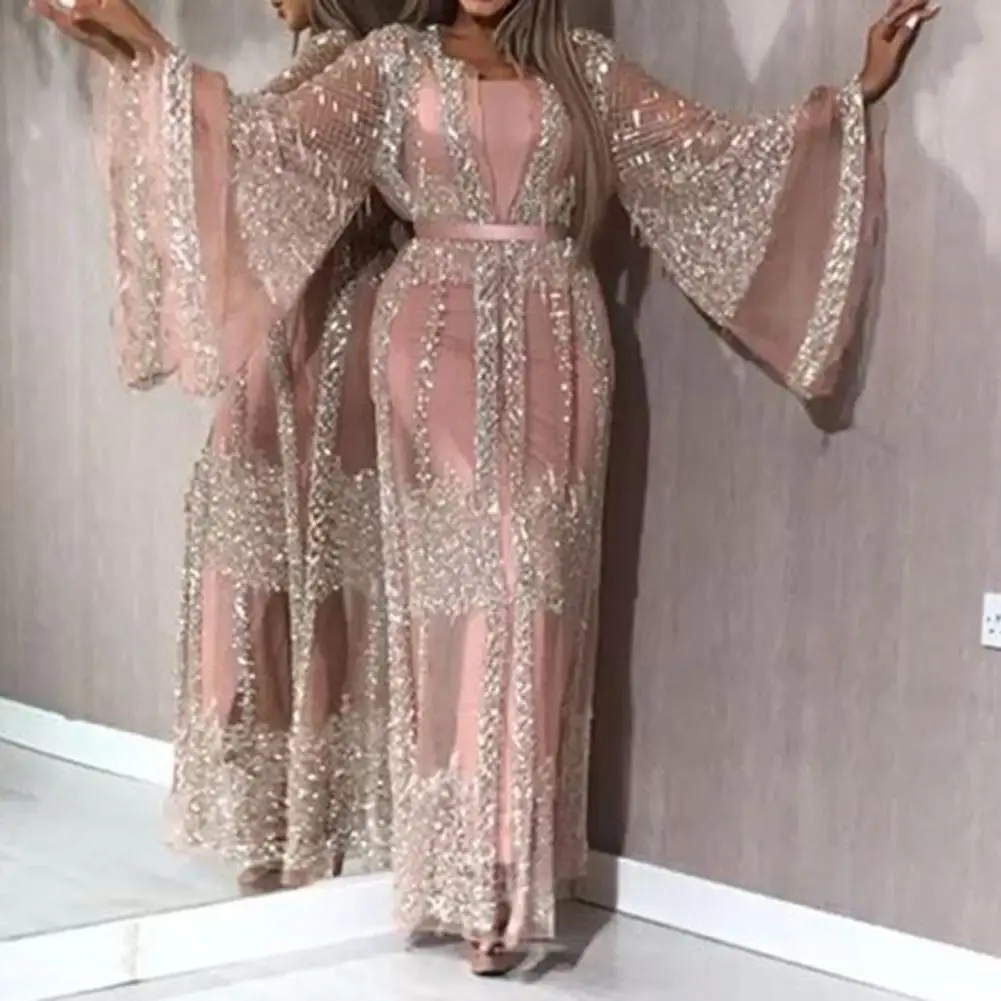 Evening Gown Elegant Shiny Bronzed Evening Dress Set with Mesh Cardigan for Cocktail Events Special Occasions Women's Fashion
