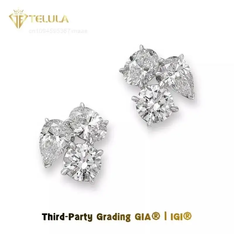 Custom Three Stone Lab Diamond Studs Earrings 14K 18K Real Gold IGI Certified Synthetic Diamond Earring