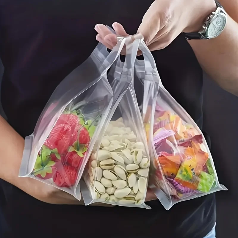 10pcs Reusable Self-Sealing Food Storage Bags Thick Transparent Leakproof Pouches for Snack Tea Storage
