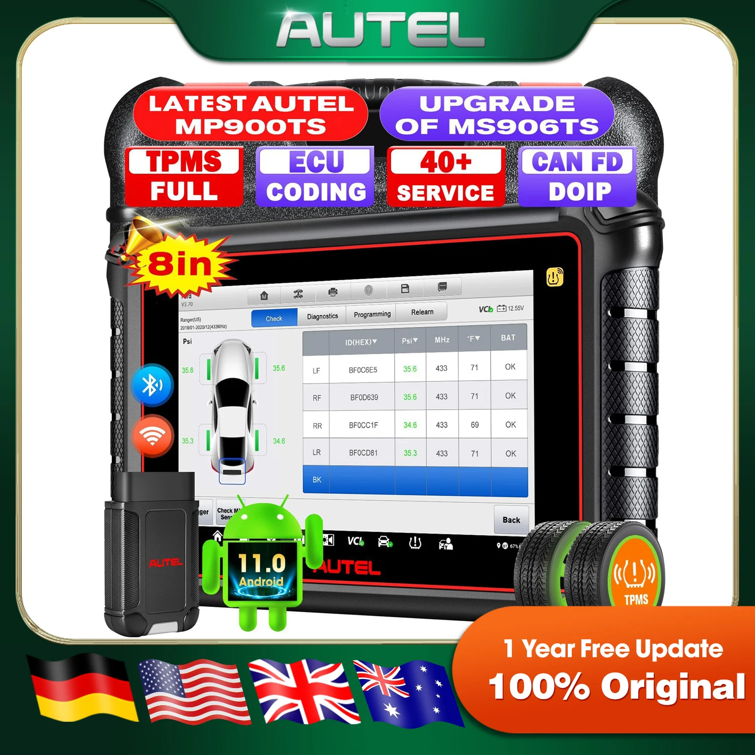 Autel MaxiPRO MP900TS, 2024 8in MP900-TS up de MaxiSYS MS906TS MP900-BT MK900-TS, Top TPMS comme MS906 Pro-TS, Pro ECU de codage