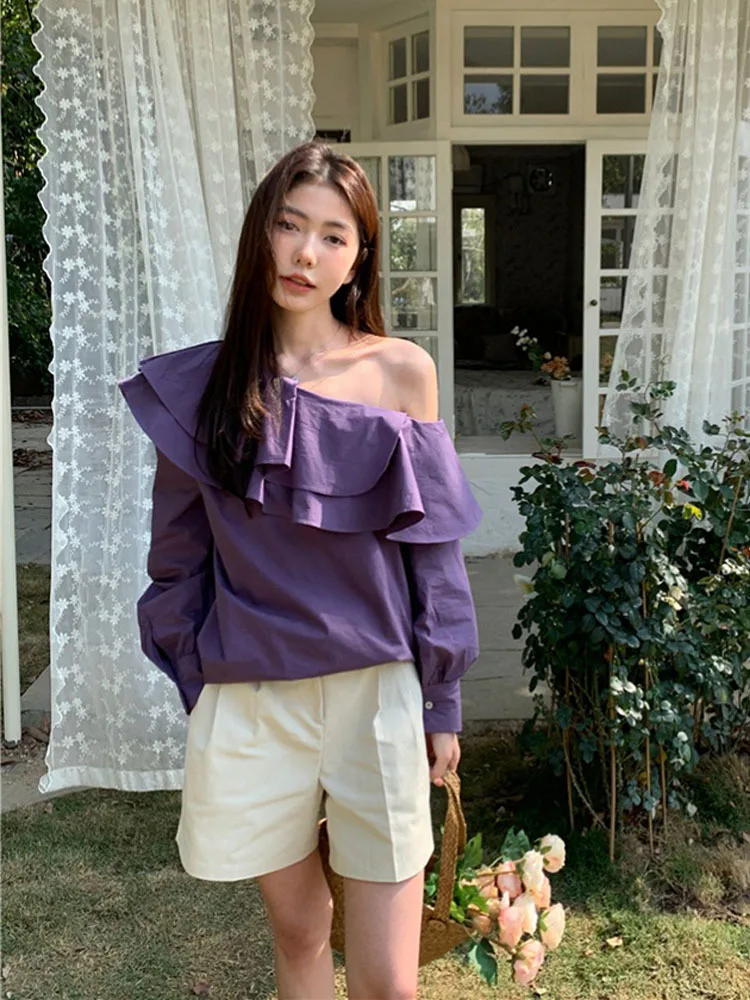 French Layered Ruffled Sleeveless Chiffon Shirt Sexy Crop Top Square Collar Blouse Retro Blusas Mujer Slim