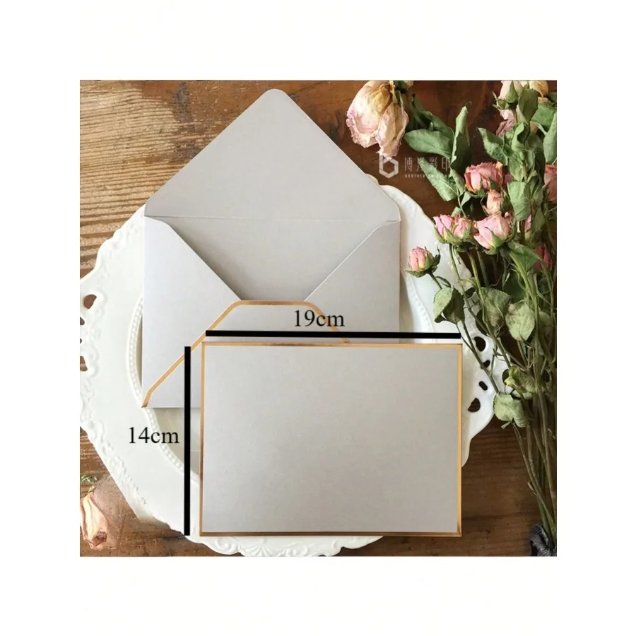 High-end Business Invitation Card with Gold Foil Stamping Envelope, Colored Offset Paper, Western-style Envelope